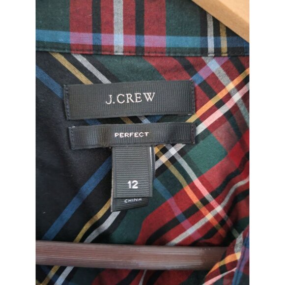 J. Crew Red Stewart Plaid Tartan Perfect blouse size size 12 Holiday Christmas - Picture 2 of 4